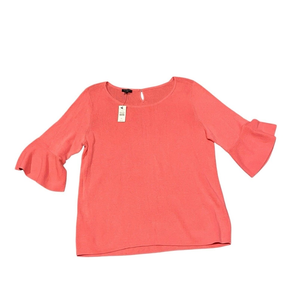 Talbots Sweater Womens Petite Large Lp Coral Pink Pullover 3/4 Flare Sleeve New